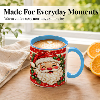 #pl[11oz|Blue] Smiling Santa Coffee Mug, Christmas Santa Mug, Ceramic Cup