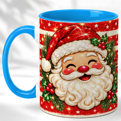 #pl[11oz|Blue] Smiling Santa Coffee Mug, Christmas Santa Mug, Ceramic Cup
