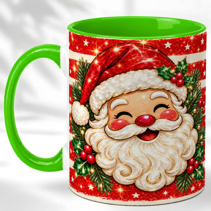 #pl[11oz|Green] Smiling Santa Coffee Mug, Christmas Santa Mug, Ceramic Cup