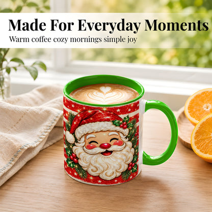 #pl[11oz|Green] Smiling Santa Coffee Mug, Christmas Santa Mug, Ceramic Cup