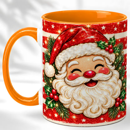 #pl[11oz|Orange] Smiling Santa Coffee Mug, Christmas Santa Mug, Ceramic Cup