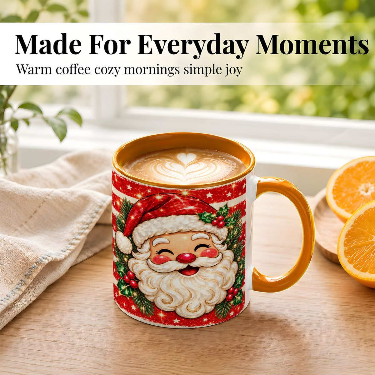 #pl[11oz|Orange] Smiling Santa Coffee Mug, Christmas Santa Mug, Ceramic Cup