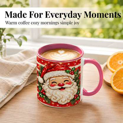#pl[11oz|Pink] Smiling Santa Coffee Mug, Christmas Santa Mug, Ceramic Cup