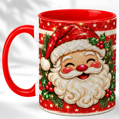 Smiling Santa Coffee Mug, Christmas Santa Mug, Ceramic Cup
