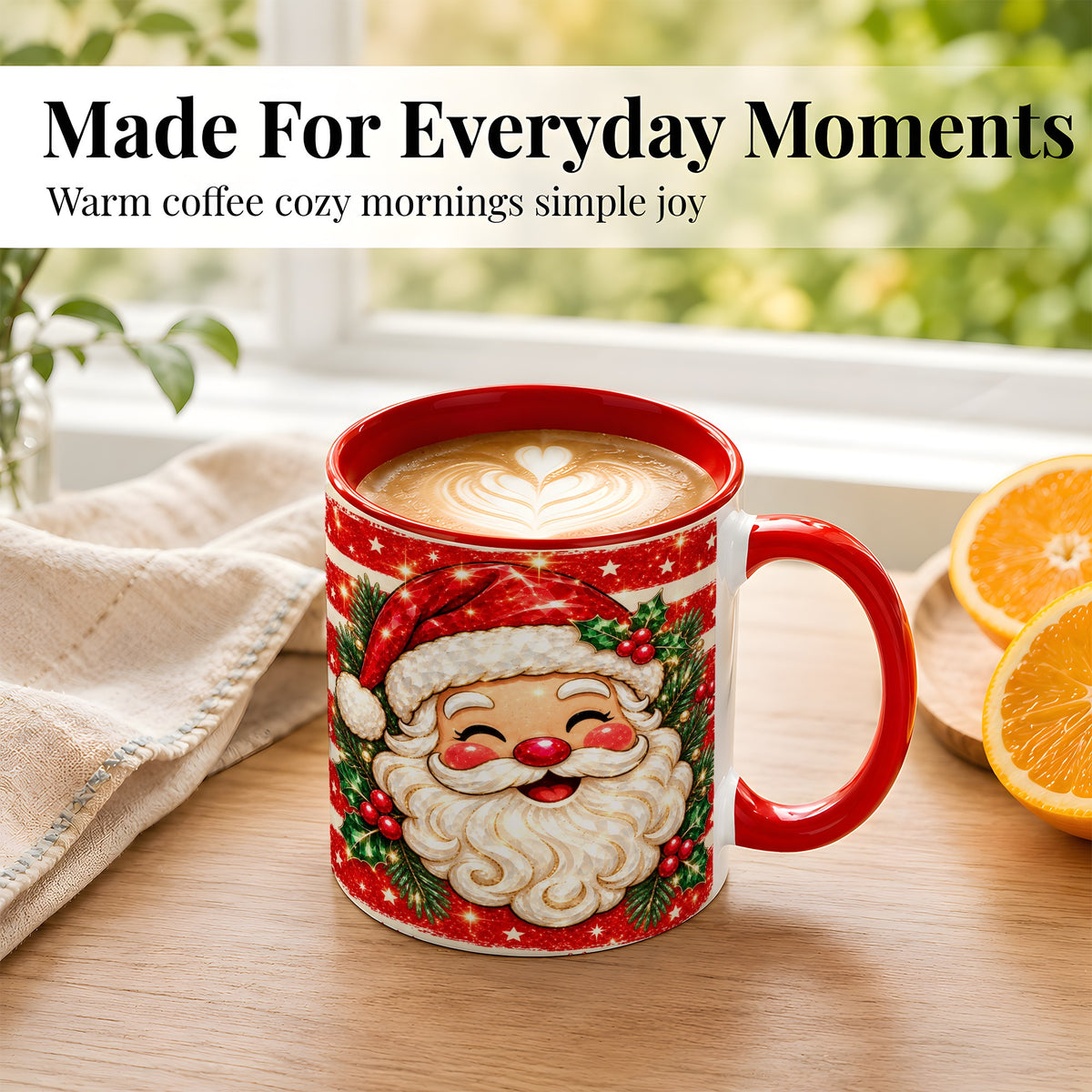 #pl[11oz|Red] Smiling Santa Coffee Mug, Christmas Santa Mug, Ceramic Cup