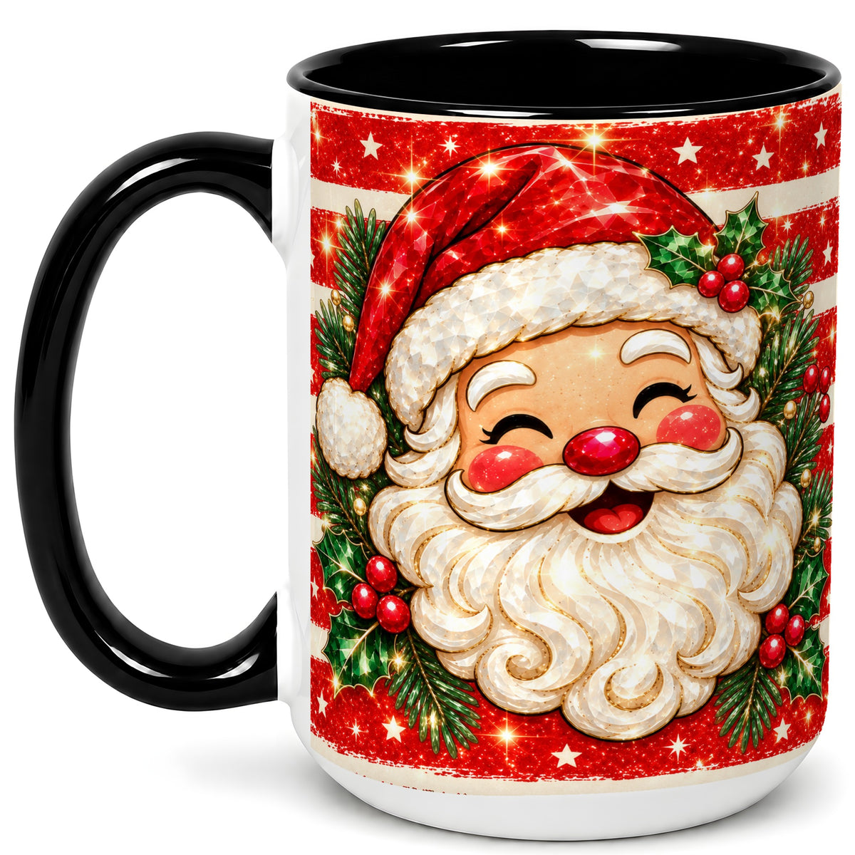 #pl[15oz|Black] Smiling Santa Coffee Mug, Christmas Santa Mug, Ceramic Cup