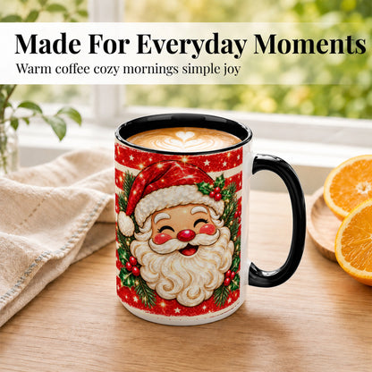 #pl[15oz|Black] Smiling Santa Coffee Mug, Christmas Santa Mug, Ceramic Cup