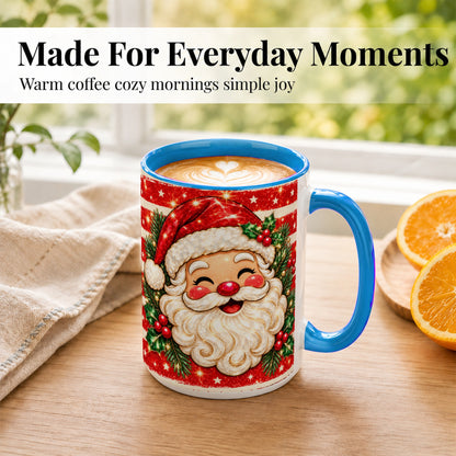 #pl[15oz|Blue] Smiling Santa Coffee Mug, Christmas Santa Mug, Ceramic Cup