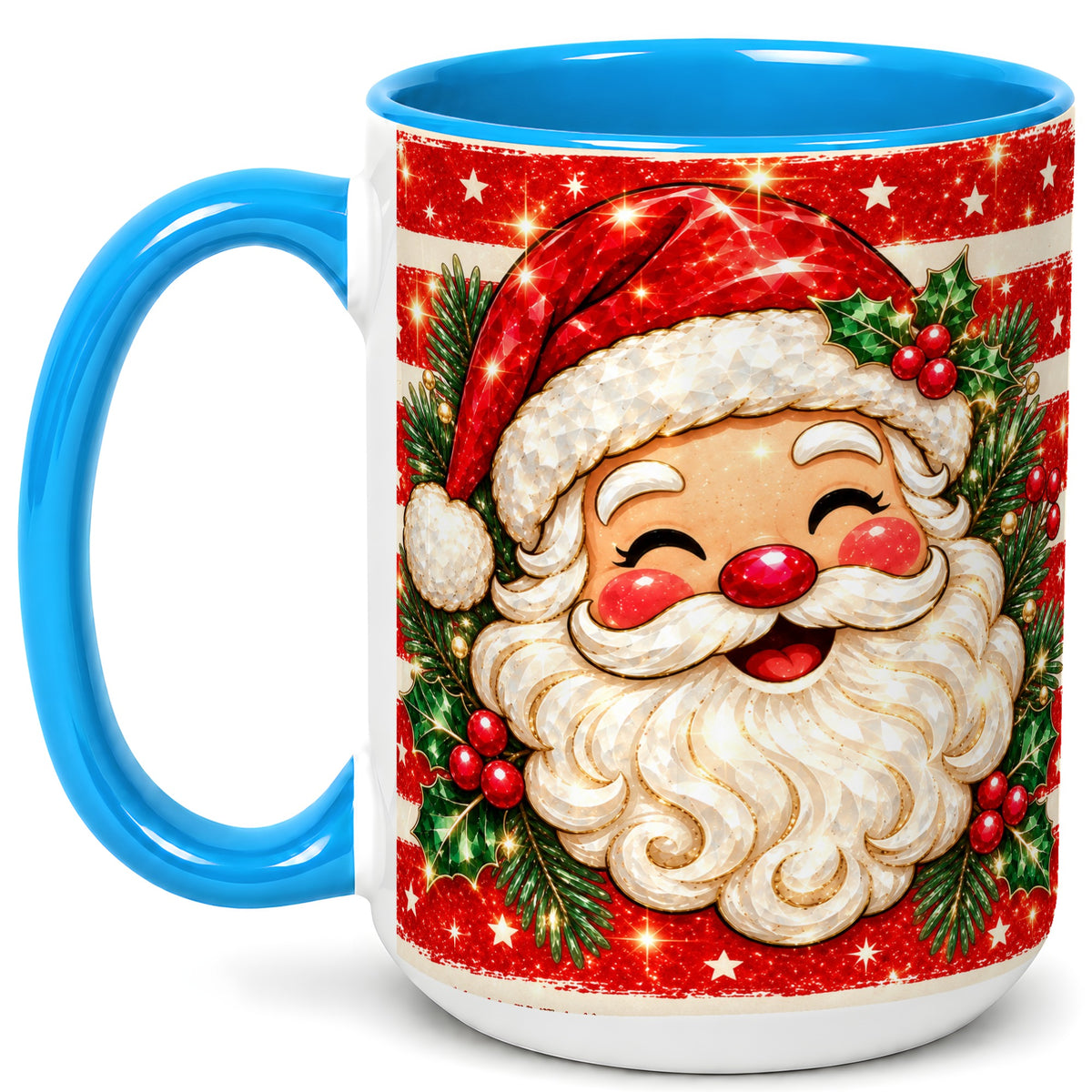 #pl[15oz|Blue] Smiling Santa Coffee Mug, Christmas Santa Mug, Ceramic Cup