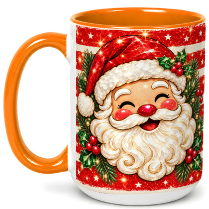#pl[15oz|Orange] Smiling Santa Coffee Mug, Christmas Santa Mug, Ceramic Cup