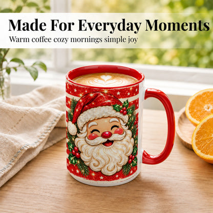 #pl[15oz|Red] Smiling Santa Coffee Mug, Christmas Santa Mug, Ceramic Cup