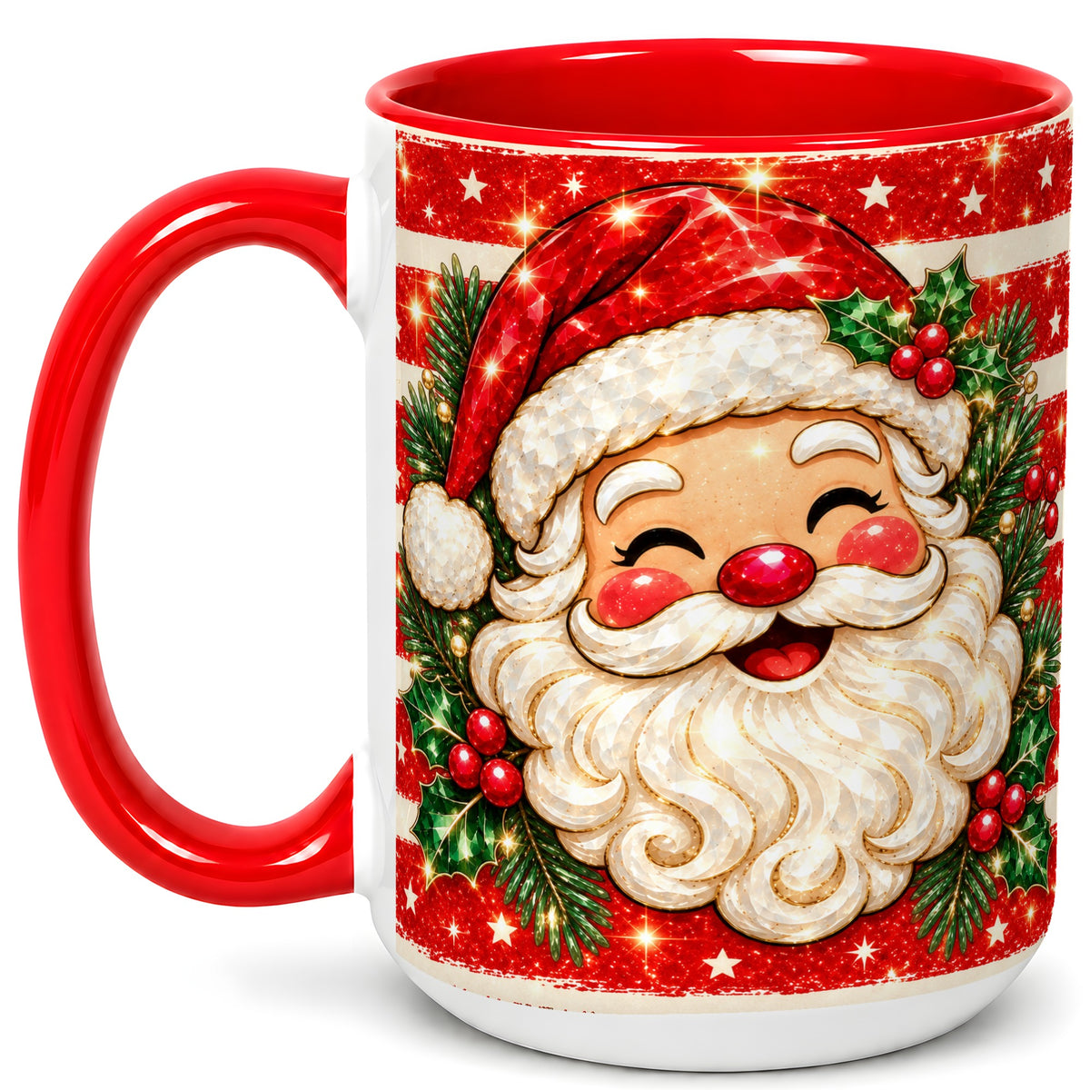 #pl[15oz|Red] Smiling Santa Coffee Mug, Christmas Santa Mug, Ceramic Cup