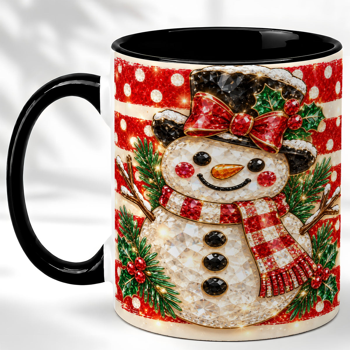 #pl[11oz|Black] Top Hat Snowman Coffee Mug, Plaid Snowman Mug, Ceramic Cup