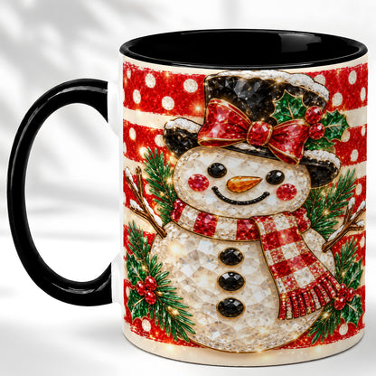 #pl[11oz|Black] Top Hat Snowman Coffee Mug, Plaid Snowman Mug, Ceramic Cup