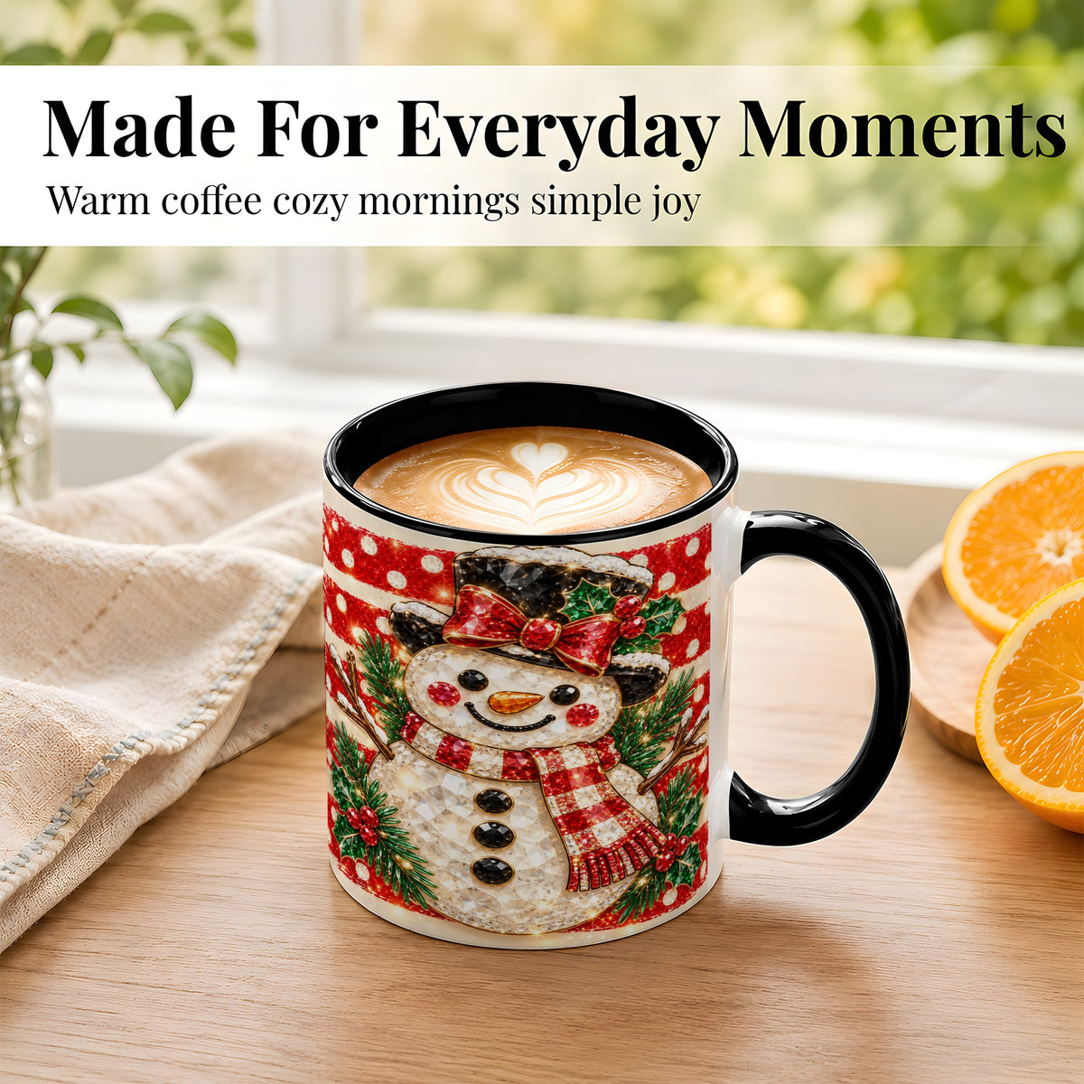 #pl[11oz|Black] Top Hat Snowman Coffee Mug, Plaid Snowman Mug, Ceramic Cup