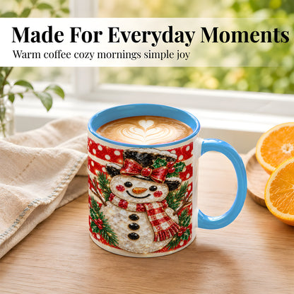 #pl[11oz|Blue] Top Hat Snowman Coffee Mug, Plaid Snowman Mug, Ceramic Cup