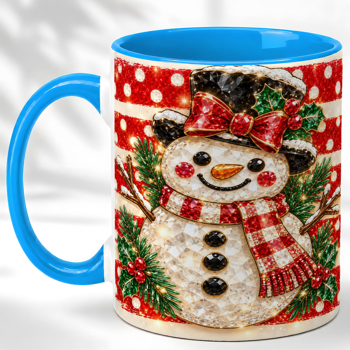#pl[11oz|Blue] Top Hat Snowman Coffee Mug, Plaid Snowman Mug, Ceramic Cup