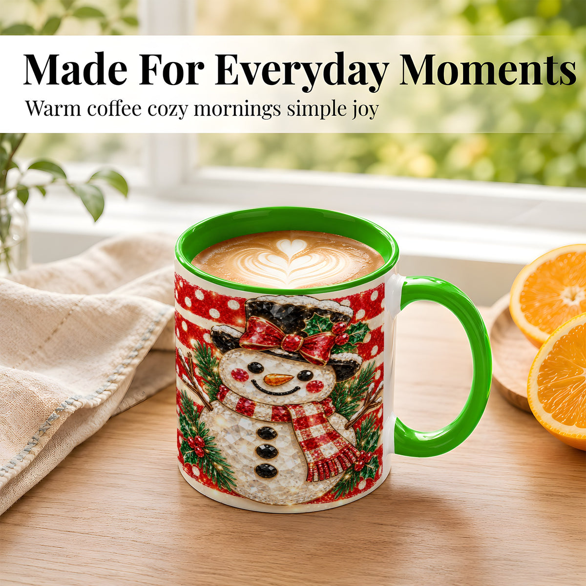 #pl[11oz|Green] Top Hat Snowman Coffee Mug, Plaid Snowman Mug, Ceramic Cup