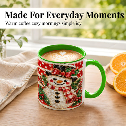 #pl[11oz|Green] Top Hat Snowman Coffee Mug, Plaid Snowman Mug, Ceramic Cup