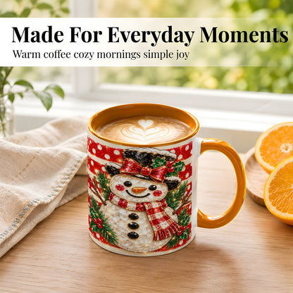 #pl[11oz|Orange] Top Hat Snowman Coffee Mug, Plaid Snowman Mug, Ceramic Cup