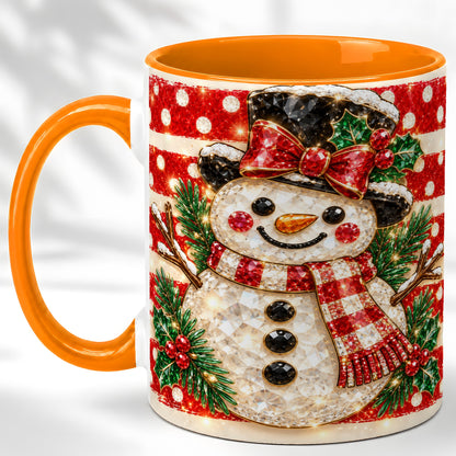 #pl[11oz|Orange] Top Hat Snowman Coffee Mug, Plaid Snowman Mug, Ceramic Cup