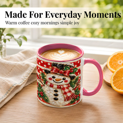 #pl[11oz|Pink] Top Hat Snowman Coffee Mug, Plaid Snowman Mug, Ceramic Cup
