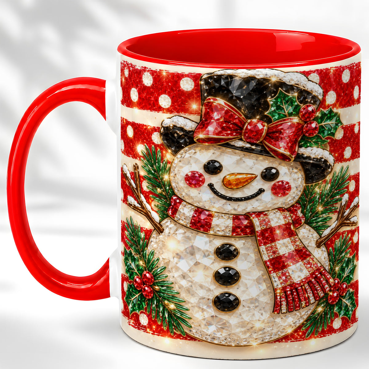 Top Hat Snowman Coffee Mug, Plaid Snowman Mug, Ceramic Cup