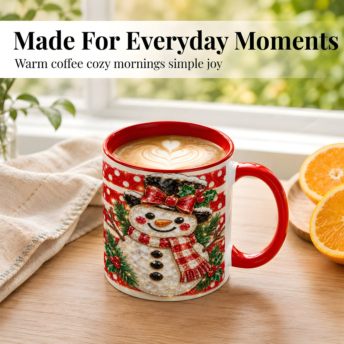 #pl[11oz|Red] Top Hat Snowman Coffee Mug, Plaid Snowman Mug, Ceramic Cup