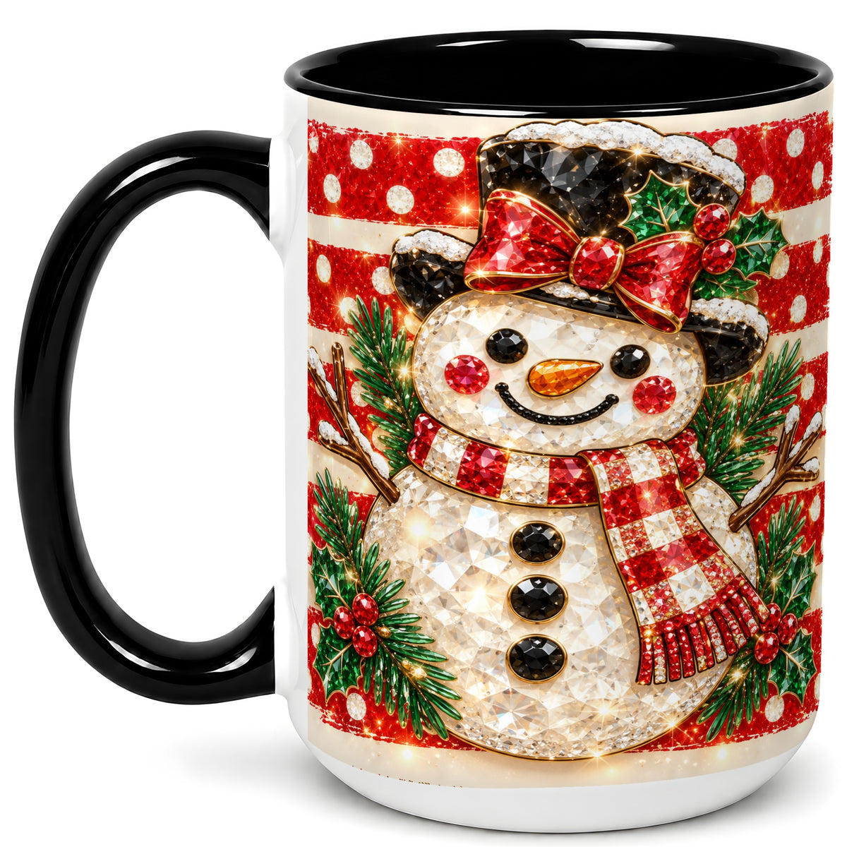 #pl[15oz|Black] Top Hat Snowman Coffee Mug, Plaid Snowman Mug, Ceramic Cup