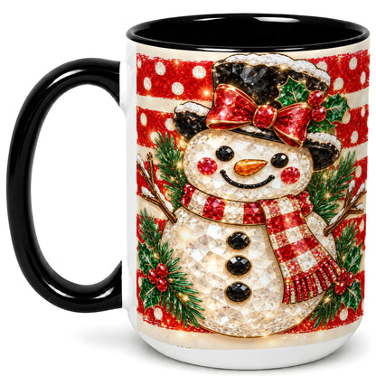 #pl[15oz|Black] Top Hat Snowman Coffee Mug, Plaid Snowman Mug, Ceramic Cup