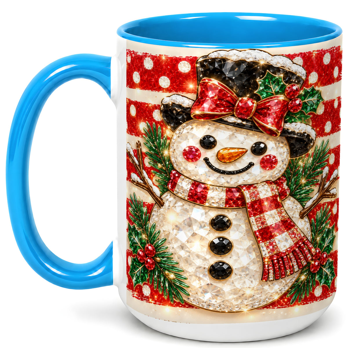#pl[15oz|Blue] Top Hat Snowman Coffee Mug, Plaid Snowman Mug, Ceramic Cup
