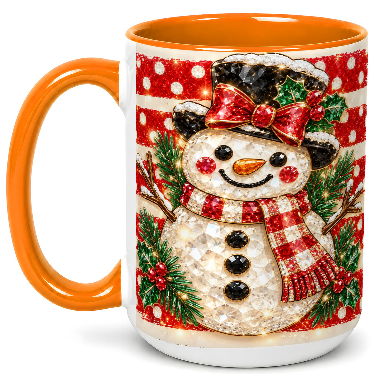 #pl[15oz|Orange] Top Hat Snowman Coffee Mug, Plaid Snowman Mug, Ceramic Cup