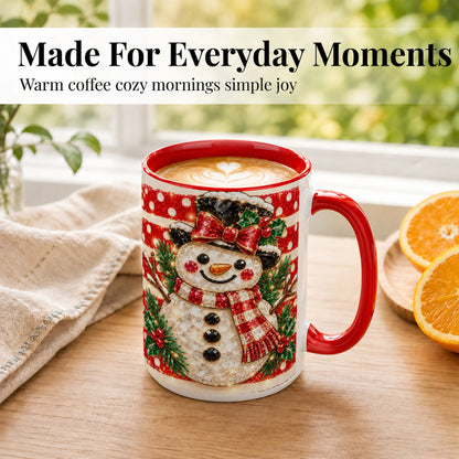 #pl[15oz|Red] Top Hat Snowman Coffee Mug, Plaid Snowman Mug, Ceramic Cup