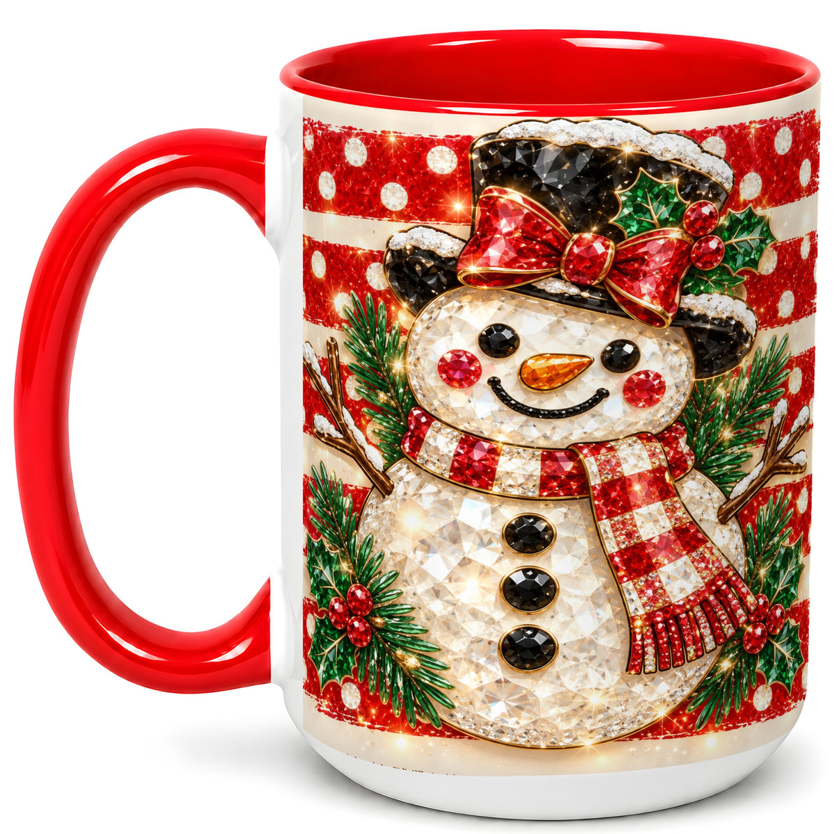 #pl[15oz|Red] Top Hat Snowman Coffee Mug, Plaid Snowman Mug, Ceramic Cup
