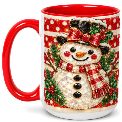 #pl[15oz|Red] Top Hat Snowman Coffee Mug, Plaid Snowman Mug, Ceramic Cup