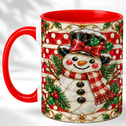 Ornate Snowman Coffee Mug, Poinsettia Snowman Mug, Ceramic Cup