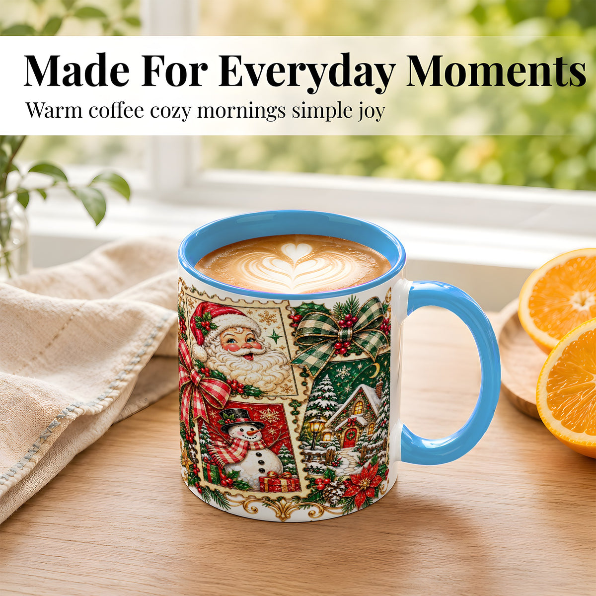#pl[11oz|Blue] Santa Snowman Christmas Coffee Mug, Holiday Mug, Ceramic Cup