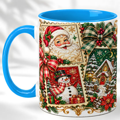 #pl[11oz|Blue] Santa Snowman Christmas Coffee Mug, Holiday Mug, Ceramic Cup