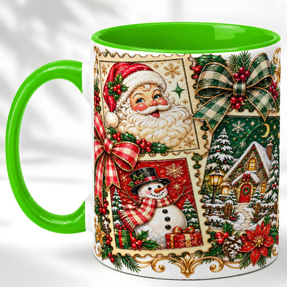 #pl[11oz|Green] Santa Snowman Christmas Coffee Mug, Holiday Mug, Ceramic Cup