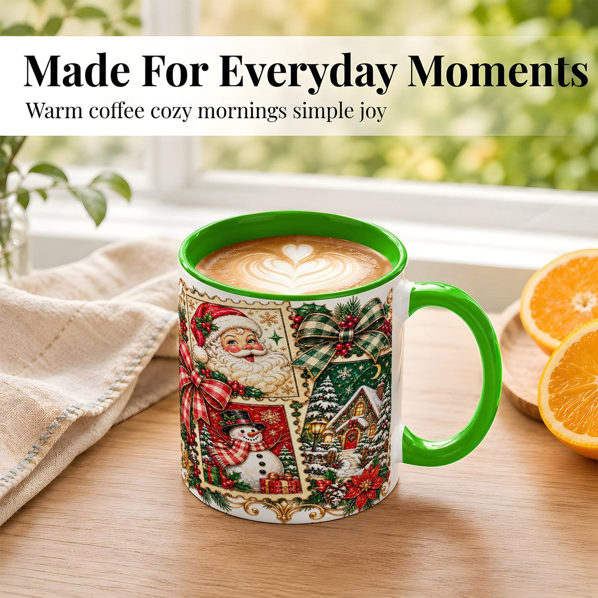 #pl[11oz|Green] Santa Snowman Christmas Coffee Mug, Holiday Mug, Ceramic Cup