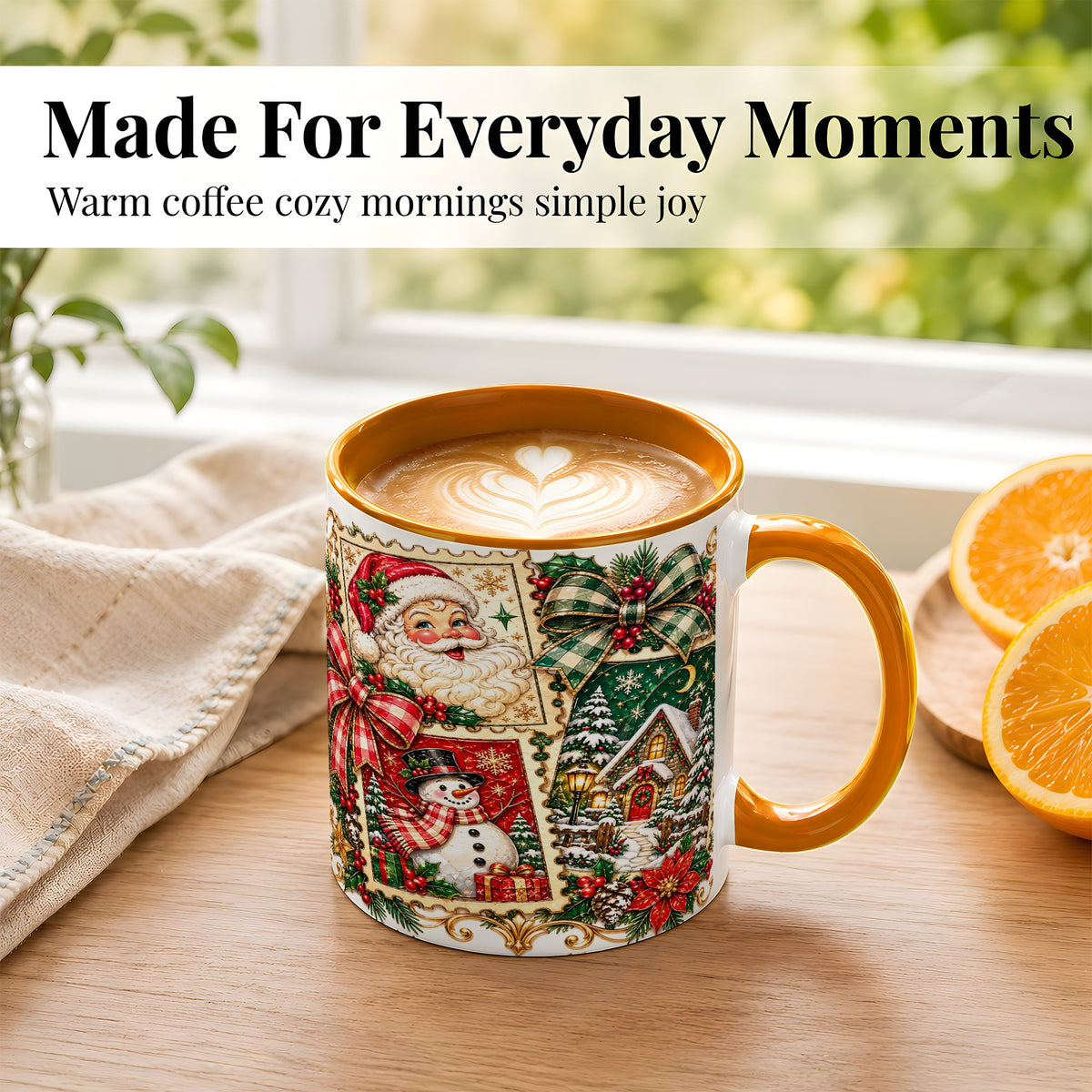 #pl[11oz|Orange] Santa Snowman Christmas Coffee Mug, Holiday Mug, Ceramic Cup