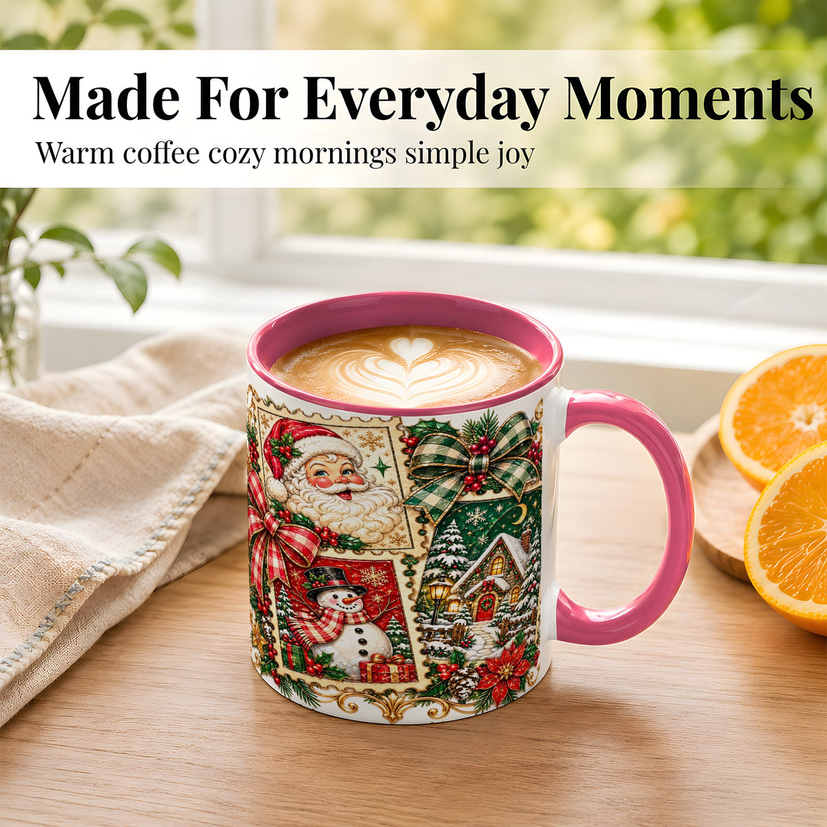 #pl[11oz|Pink] Santa Snowman Christmas Coffee Mug, Holiday Mug, Ceramic Cup