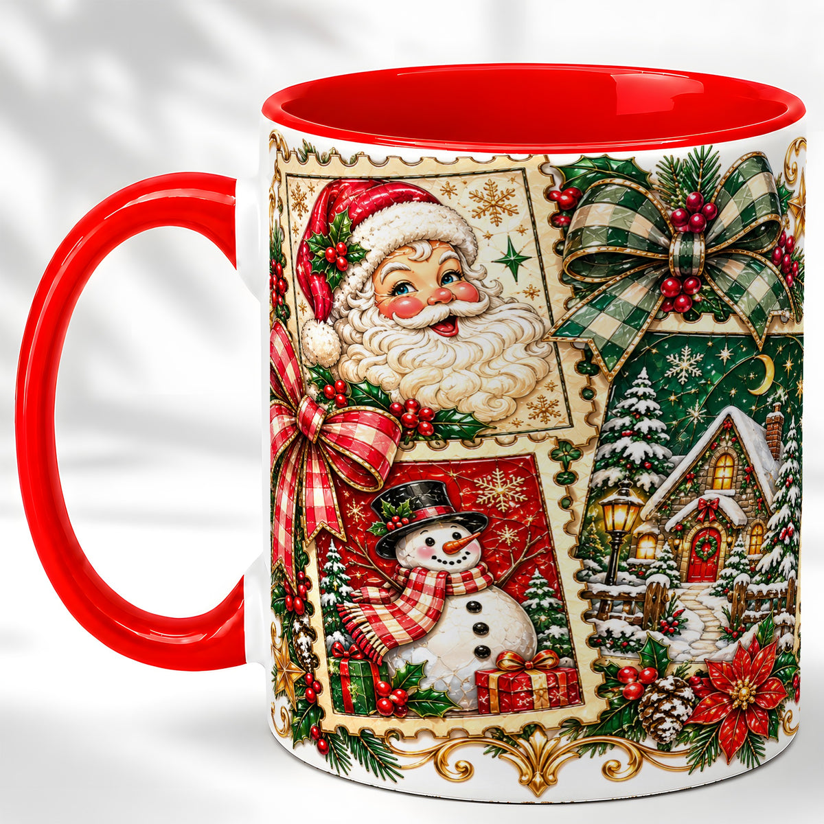 Santa Snowman Christmas Coffee Mug, Holiday Mug, Ceramic Cup