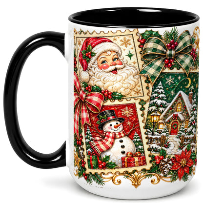 #pl[15oz|Black] Santa Snowman Christmas Coffee Mug, Holiday Mug, Ceramic Cup