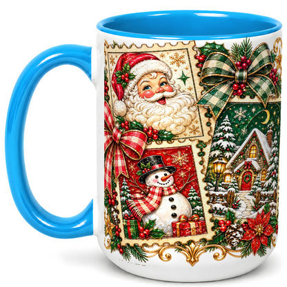 #pl[15oz|Blue] Santa Snowman Christmas Coffee Mug, Holiday Mug, Ceramic Cup