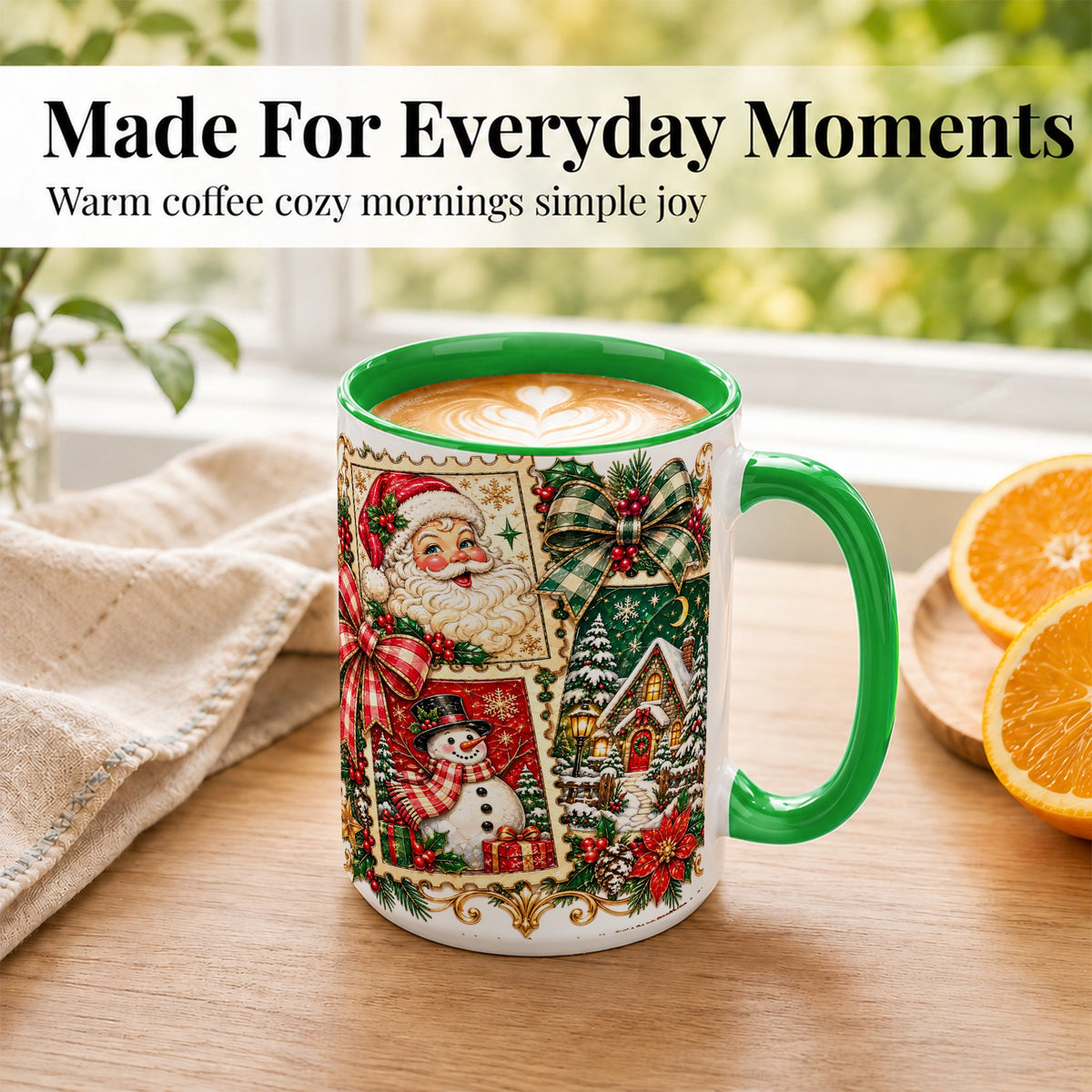 #pl[15oz|Green] Santa Snowman Christmas Coffee Mug, Holiday Mug, Ceramic Cup