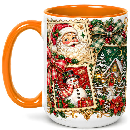 #pl[15oz|Orange] Santa Snowman Christmas Coffee Mug, Holiday Mug, Ceramic Cup