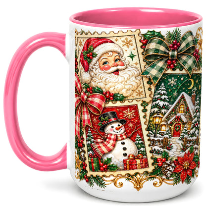 #pl[15oz|Pink] Santa Snowman Christmas Coffee Mug, Holiday Mug, Ceramic Cup