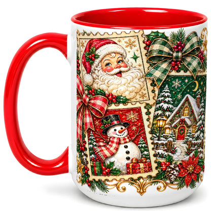 #pl[15oz|Red] Santa Snowman Christmas Coffee Mug, Holiday Mug, Ceramic Cup