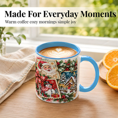 #pl[11oz|Blue] Santa Snowman Watercolor Coffee Mug, Christmas Mug, Ceramic Cup